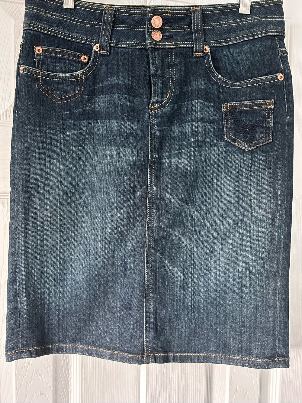 bebe Dark Blue Denim Pencil Skirt